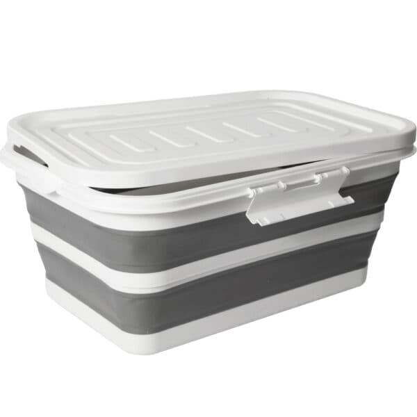 Caixa organizadora retratil c/ tampa 37L cinza/branco – Mood
