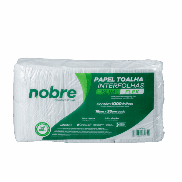Papel toalha interfolha c/1000fls. 18x20cm. 2D. (fd. plastico) (celulose virgem) Slim flex – Nobre