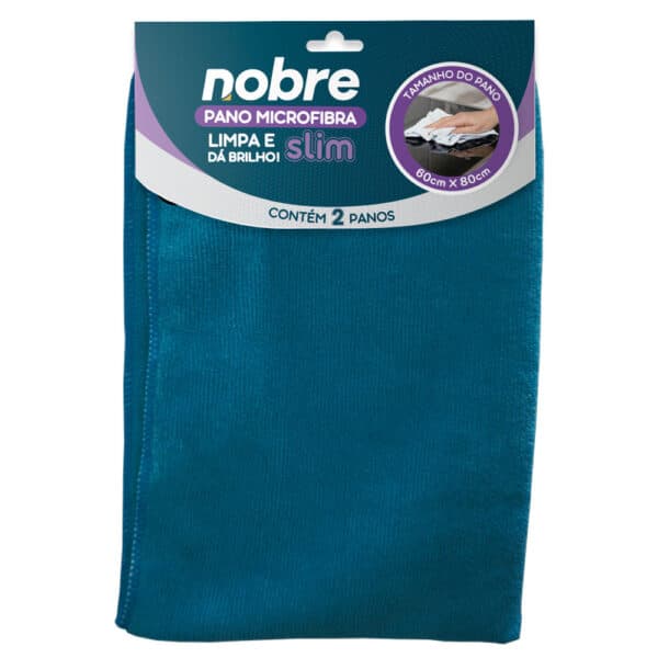 Pano de microfibra 60x80cm ( pacote c/ 2 unid.) azul Slim – Nobre