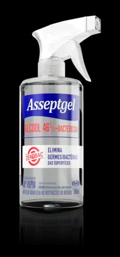Álcool 46% + Quartenário Asseptgel Zerobac Cristal — cristal 500ml