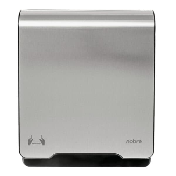 Dispenser autocortante p/ toalha bobina mecânico preto Inox escovado Brave – Nobre