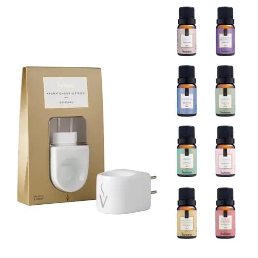 Kit Aromatizador Elétrico mais 8 Essências Via Aroma - Sortidas