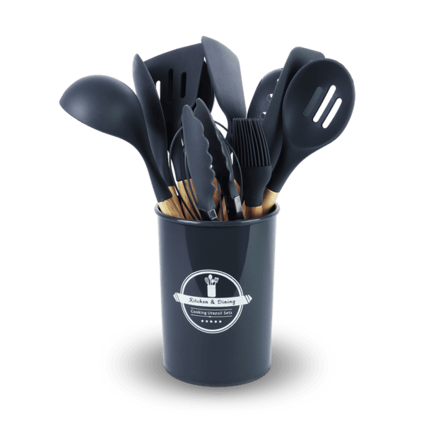 Kit utensilios de cozinha silicone e bambu (11 peças + pote organizador) – Global