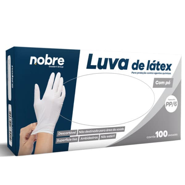 Luva Látex c/ Pó – Proteção Contra Agentes Quím. – PP – c/100unid. – Nobre