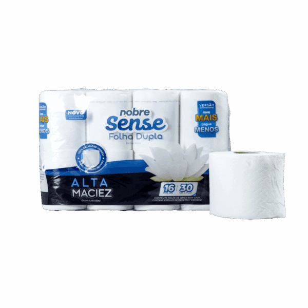 Papel higiênico 10cm x30m.(promocional fardo c/16un celulose virgem/f.dupla) Nobre Sense