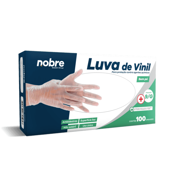 Luva Vinil s/ Pó – Proteção Contra Agentes Quím. – G – c/100unid. – Nobre