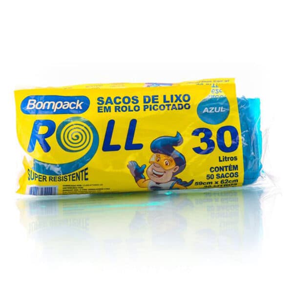 Saco plastico p/lixo 30l c/40unid. azul – Bompack