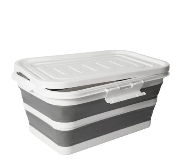 Caixa organizadora retrátil c/ tampa 17L cinza/branco – Mood