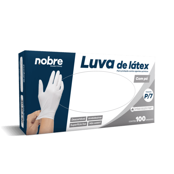 Luva látex c/pó p/ proteção contra agentes químicos c/100un P – Nobre