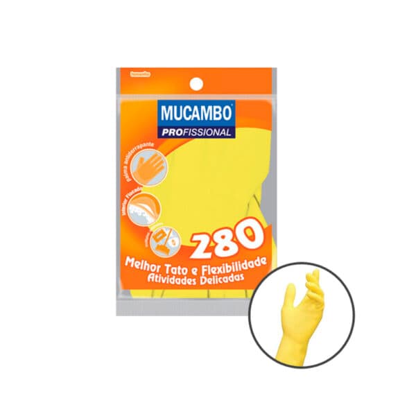 Luva de borracha forrada – Amarela – M – Soft – Mucambo