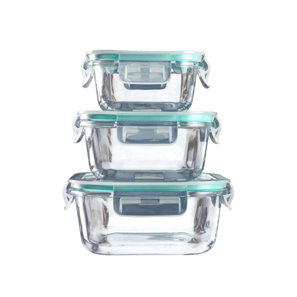 Conjunto 3 potes de vidro com tampa e trava (320ml + 500ml = 800ml) – Global
