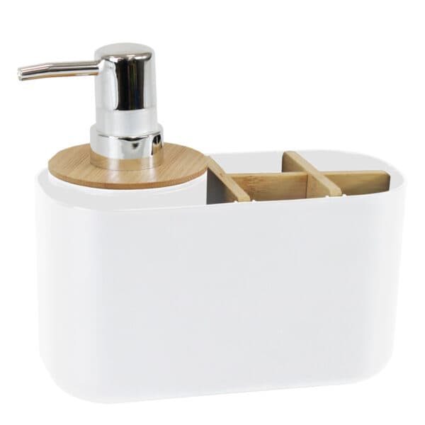 Organizador de banheiro de plástico c/ dispenser pump 280ml bambu branco – Mood