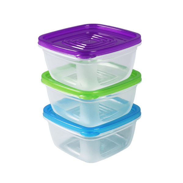 Conjunto 3 potes plásticos quadrados c/ tampa de 1L – Cores sortidas 15*8 – Global