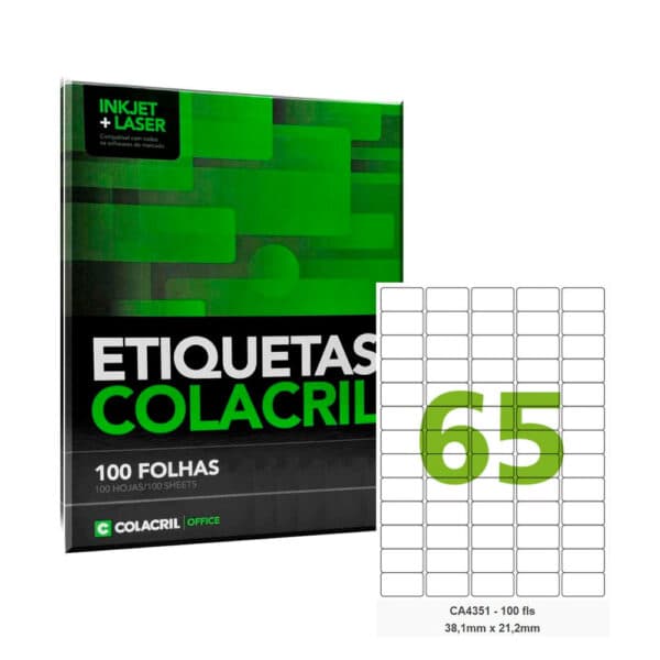 Etiqueta A4 21,2×38,1cm c/65un – Colacril – Outras