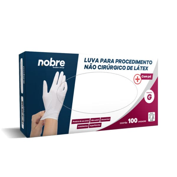 Luva látex c/pó p/ procedimento não cirúrgico c/ 100 un G – Nobre