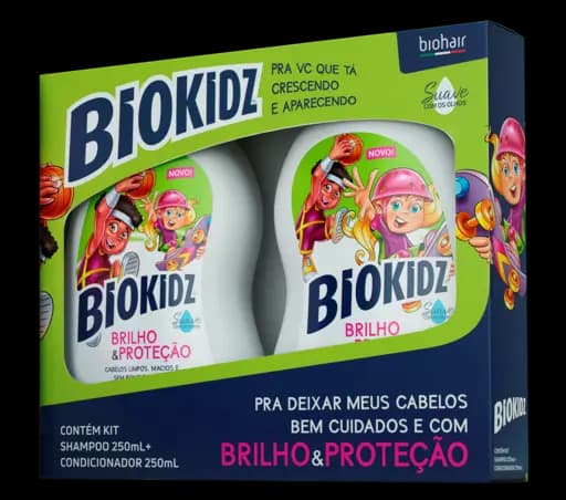 Kit Shampoo e Condicionador Infantil Biokidz — biokidz kit shcond infantil brilho e protecao 6x2x250ml