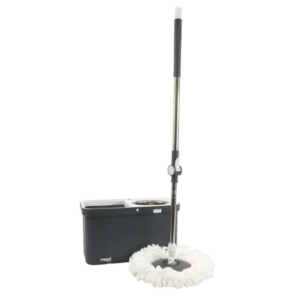 Mop rotatório inox retangular (balde 20L c/cesto inox e 1 refis) cinza/branco – Mood – Nobre