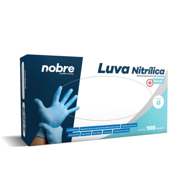 Luva Nitrílica p/ Procedimento não Cirúrgico – G – Azul – Nobre