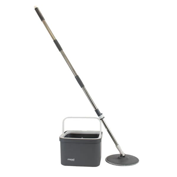 Mop rotatório quadrado smart clean (balde 10L c/cesto plastico e 1 refil) cinza/branco – Mood
