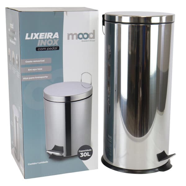 Lixeira inox redonda c/pedal 30l. polido Mood