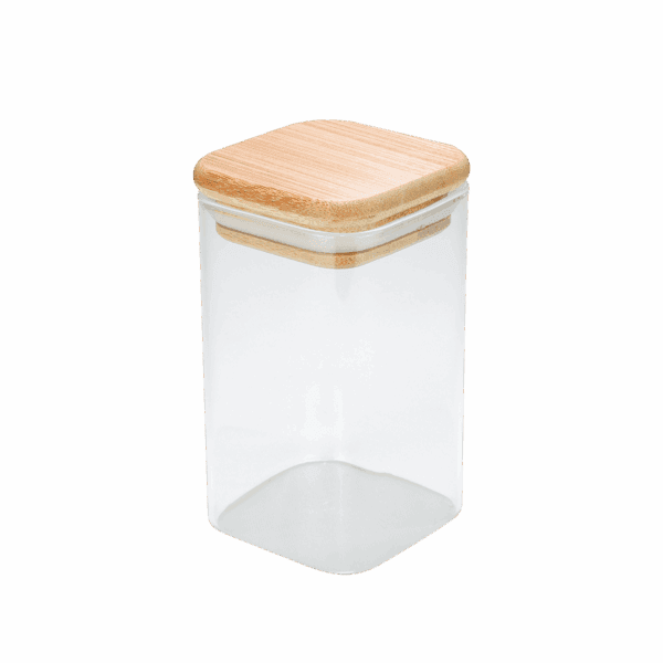 Pote em vidro borossilicato c/ tampa quadrada bambu 250ml – Global