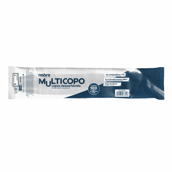 Copo descartável 180ml. (tira.c/100unid). PP branco Multicopo – Nobre