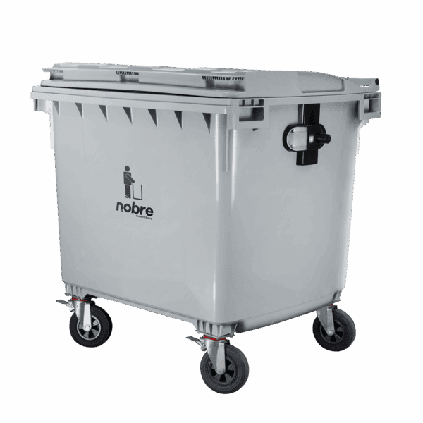 Coletora plastica 1100l. (s/ pedal, c/ rodas e engate p/ coleta mecanizada) cinza – Nobre