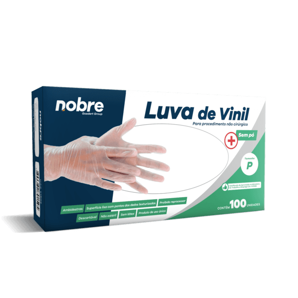 Luva vinil s/pó p/ proced. não cirúrgico c/100unid. P – Nobre