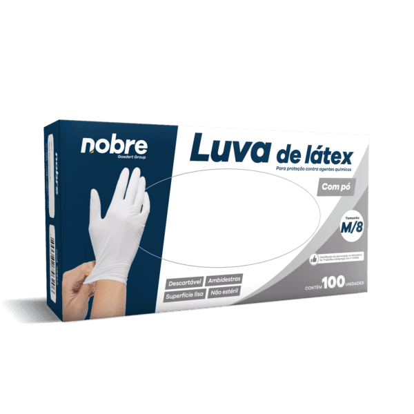 Luva Látex c/ Pó – Proteção Contra Agentes Quím. – M – c/100unid. – Nobre