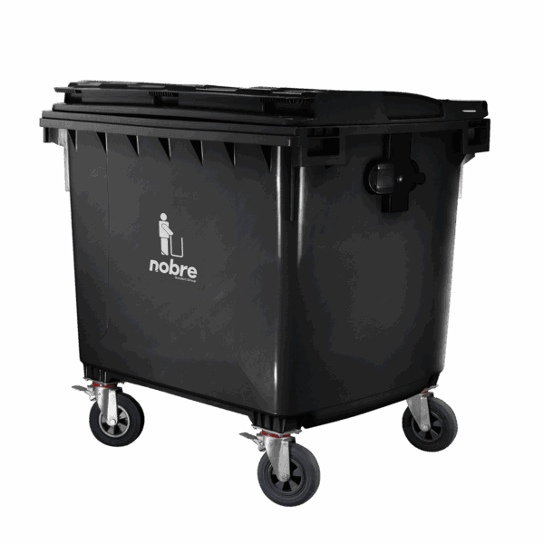 Coletora plastica 1100l. (s/ pedal, c/ rodas e engate p/ coleta mecanizada) preto – Nobre