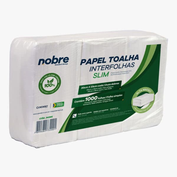 Papel Toalha Interfolhas Slim – 20x23cm – c/1000fls – Nobre