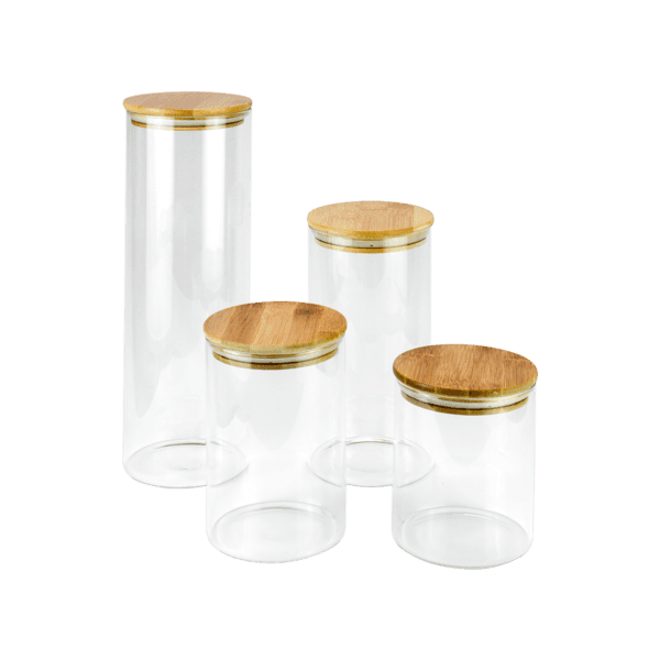 Pote em vidro redondo borossilicato c/ tampa bambu 1l – Global