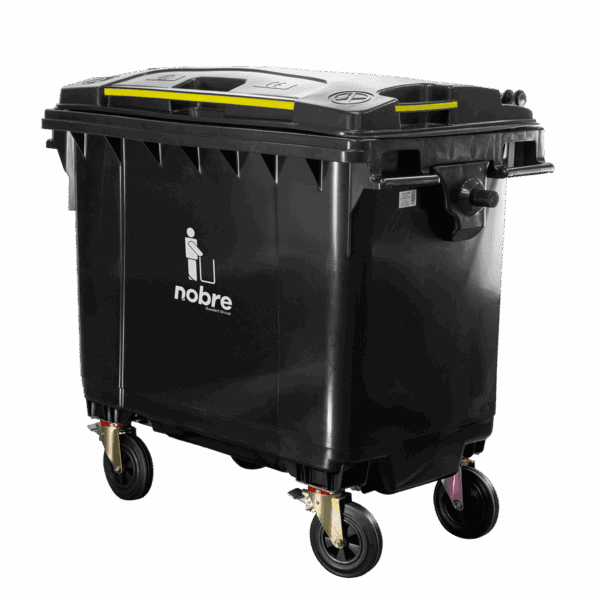 Coletora plástica 660l. ( sem pedal, c/ rodas e engate p/ coleta mecanizada) preto – Nobre