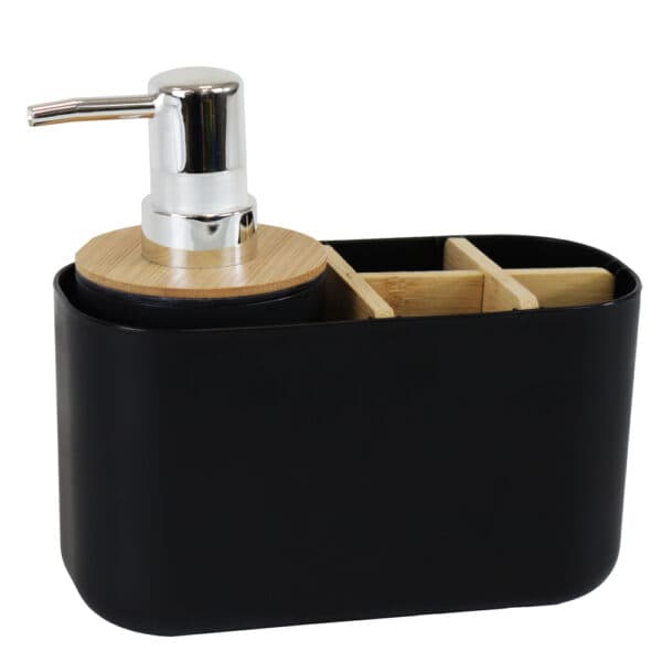 Organizador de banheiro de plástico c/ dispenser pump 280ml bambu preto – Mood