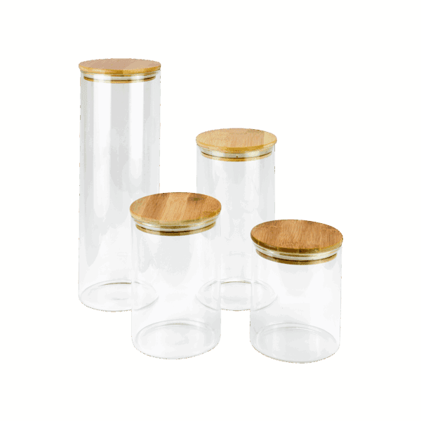 Pote em vidro redondo borossilicato c/ tampa bambu 1,3l – Global
