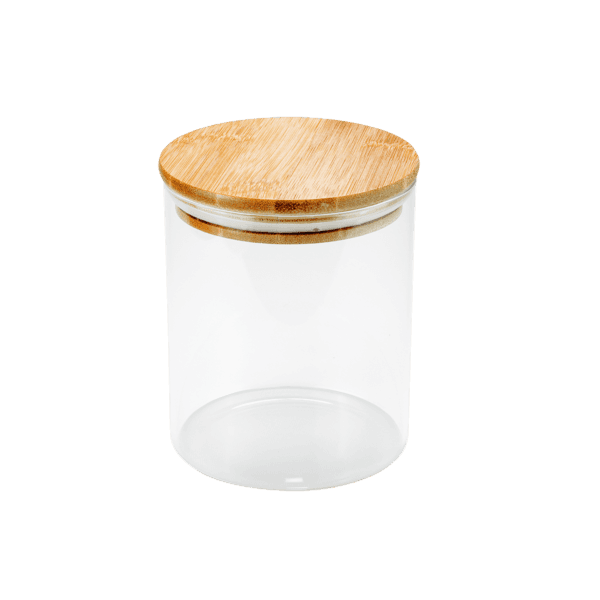 Pote em vidro redondo borossilicato c/ tampa bambu 750ml – Global
