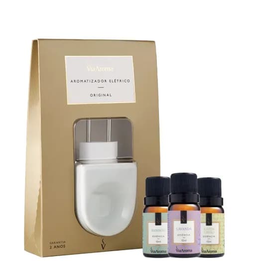 Kit Aromatizador Elétrico Original mais 3 Essências Via Aroma - Bamboo, Capim Limão e Lavanda